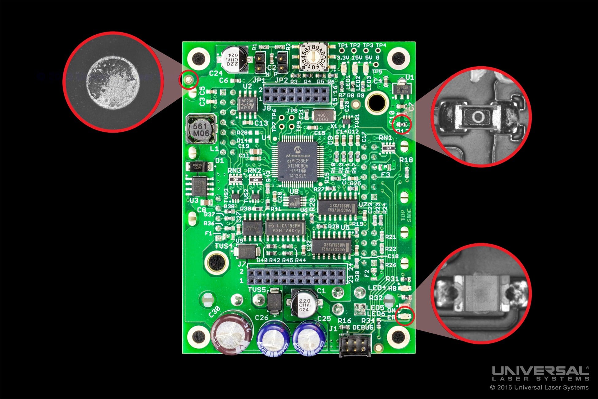UCR utilisant différents composants sur une carte de circuit imprimé comme points d'enregistrement